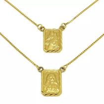 Escapulário Unissex Em Ouro 18k Veneziana Medalha Diamantada