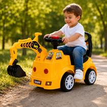 Escavadeira Infantil de Passeio com Garra Articulada Volante com Buzina Porta Objetos 2 a 6 Anos 30kg