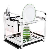 Escorredor 12 Pratos Em Aço Inox Com Bandeja Coletora Porta Talheres Inox