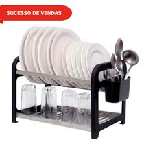 Escorredor 16 pratos Inox Preto com Porta Talheres - DOMUM