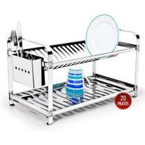 Escorredor 20 Pratos Inox Com Porta Talher Inox