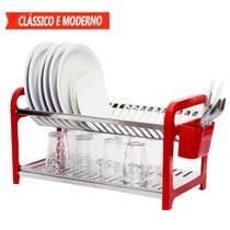 Escorredor 20 pratos Inox Vermelho com Porta Talheres