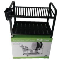 Escorredor Aço Inox Epóxi 16 Pratos Preto- MAK-INOX
