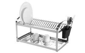 Escorredor Brinox 20 pratos preto e inox - dois andares com escorredor de talheres - Linha Suprema ideal para pequenos espaços