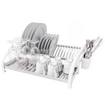 Escorredor Cama 20 Pratos Inox Branco Com Porta Talheres