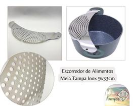 Escorredor de Alimentos Massa Macarão Legumes Meia Tampa 33cm Aço Inox