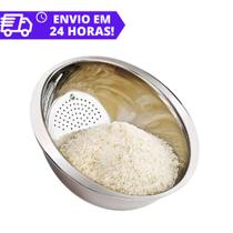 Escorredor De Arroz e de Massas Aço Inox Lava Alimentos Multiuso 25cm