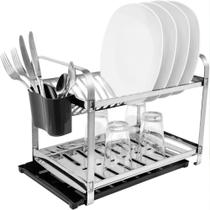 Escorredor de Inox para 12 Pratos com Porta Talheres - Dinox