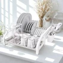 Escorredor de Louça 12 Pratos Branco em aço Inox Cama com Porta Talheres