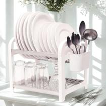 Escorredor de Louça 12 Pratos Branco em aço Inox com Porta Talher Organizador Pia