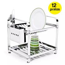 Escorredor de Louça 12 Pratos Com Porta Talher em Aço Inox