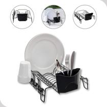 Escorredor De Louça 12 Pratos Porta Talher Copo Cozinha Preto