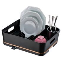 Escorredor De Louça 13 Pratos Com Porta Talheres Removível Para Pia Cozinha Bancada Organizador Detalhe Metalizado