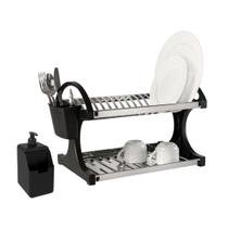 Escorredor de Louça 16 Pratos Brinox Suprema em Aço Inox com Dispenser para Detergente liquido Preto
