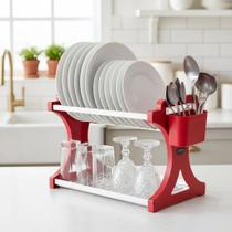 Escorredor de Louça 16 Pratos Vermelho em aço Inox Alto com Porta Talher Cozinha Organizador Pia Cozinha Casa Escorredor Louca Escorredor de Louça 16 Pratos Vermelho em aço Inox Alto com Porta Talher Cozinha Organizador Pia Cozinha Casa Escorredor Louca