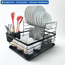 Escorredor de Louça 2 Andares Compacto, Preto Fosco Premium 26Ax29Lx41C cm Transforme sua Pia