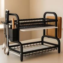 Escorredor de Louça 2 Andares Preto Fosco Grande para 17 Pratos com Bandeja Coletora Premium BSMIX Escorredor de Louça 2 Andares Preto Fosco Grande para 17 Pratos com Bandeja Coletora Premium BSMIX