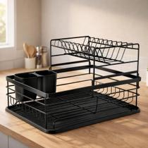 Escorredor de Louça 2 Andares Preto Fosco Organização Inteligente com Base Ampla e Bandeja Coletora WESTING by BSMIX