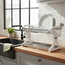 Escorredor de Louça 20 Pratos Branco em aço Inox Alto com Porta Talher Organizador Pia