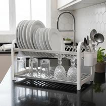 Escorredor de Louça 20 Pratos Branco em aço Inox com Porta Talher Organizador Pia