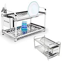 Escorredor de Louça 20 Pratos Com Porta Talher em Aço Inox