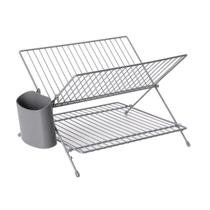 Escorredor De Louça Articulado Dobrável Porta Talheres Cinza