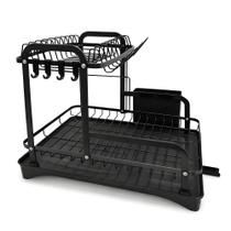 Escorredor de Louça BSMIX Preto Fosco 2 Andares Dreno 360 Porta Talheres Base Ampla Escorredor de Louça BSMIX Preto Fosco 2 Andares Dreno 360 Porta Talheres Base Ampla