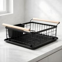 Escorredor de Louça Compacto Preto Fosco com Alças de Madeira Organização Funcional e Design Diferenciado WESTING by BSMIX