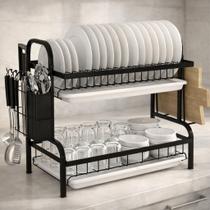 Escorredor de Louça Completo Aço Carbono Organizador Escorredor de Pratos Inox, Suporte para Talheres, Copos, Tábuas, Facas Bandeja Coletora dagua