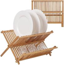 Escorredor De Louça de Bambu Dobrável para 20 Pratos Copos