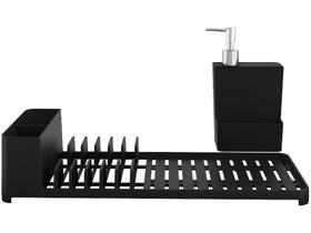Escorredor de Louça + Dispenser e Porta Talher Preto - Coza