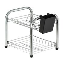 Escorredor de Louça Duplo 08 Pratos Desmontável Porta Talher Plástico Preto Secador Cozinha