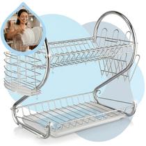 Escorredor de Louça Duplo Inox 2 Andares Porta Pratos Talheres Cozinha Moderno Resistente Shokki Escorredor de Louça Duplo Inox 2 Andares Porta Pratos Talheres Cozinha Moderno Resistente Shokki