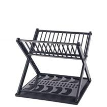 Escorredor de Louça Duplo Porta Pratos e Talheres Desmontável, Compacto, Preto e Branco