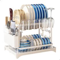 Escorredor De Louça Em Aço Inox Com Drenagem Automática 360 Com 2 Níveis Porta Copos e Talheres XMatte