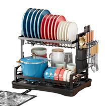 Escorredor De Louça Em Aço Inox Com Drenagem Automática 360 Com 2 Níveis Porta Pratos Talheres e Tábua