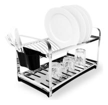 Escorredor De Louça Inox 20 Pratos Bandeja Coletora Porta Talher Plastico - Mak Inox