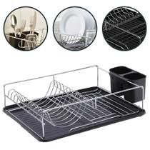 Escorredor de Louça Inox Mimo Style Preto com Bandeja Coletora e Porta Talheres Escorredor de Louça Inox Mimo Style Preto com Bandeja Coletora e Porta Talheres