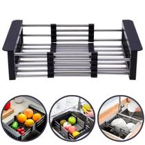 Escorredor de Louça Inox para Pia Extensivel Multiuso Preto Mimo Style Lava Frutas e Pratos