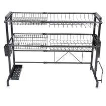 Escorredor de Louça Modular 2 Andares Suspenso Cozinha Pia Bancada Comprimento Ajustavel Copo Prato Utensilios Gancho Prateleira Multiuso Resistente O
