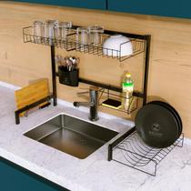 Escorredor De Louça Modular Suspenso Bézzer Delux Preto 63 cm Ajustável para 10 Pratos e Acessórios Completo Cozinha