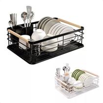Escorredor De Louça Para 9 Pratos C/ Porta Talher Preto Wbcom