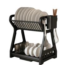 Escorredor De Louça Para Cozinha Bancada Multiuso Pratos E Talheres Plastico Preto