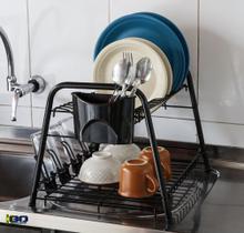 Escorredor De louça Pia 16 Pratos Duplo Com Porta Talheres Preto Não Enferruja