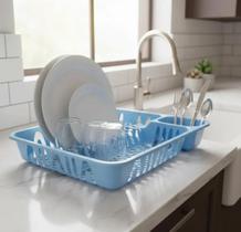 Escorredor de louca porta talheres plastico azul