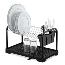 Escorredor De Louça Pratos Copos Talheres Aço Duplo Com Bica Preto