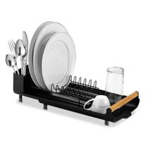 Escorredor de Louça Pratos Talheres Pia Cozinha Bandeja Retratil Extensivel Slim Compacto Eco Design Moderno Preto Arthi