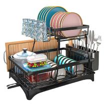 Escorredor de louça preto duplo 2 andares com bandeja 10 pratos Wbcom