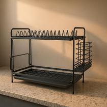 Escorredor de Louça Preto Fosco 2 Andares com Bandeja Coletora e Porta Talheres Design Sofisticado e Durável Westing by BSMIX