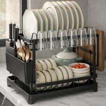 Escorredor de Louça Preto Fosco 2 Andares com Dreno 360, Bandeja Coletora e Porta Talheres Sofisticado, Moderno e Versátil WESTING by BSMIX